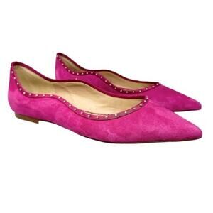 Sam Edelman Rivera Pink Suede Pointed Toe Flats with Gold Stud Trim Size 7.5